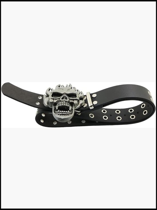Metal Skull Head Leather Buckle Belt Unisex Punk Decorative Waist Band main image 6